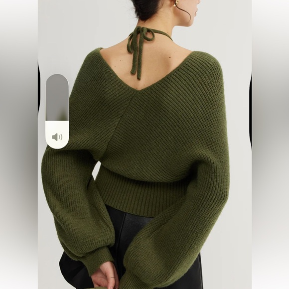 Commense 2 in 1 Bat Sleeve Halter Knit Top in Green Size Medium - Picture 2 of 5